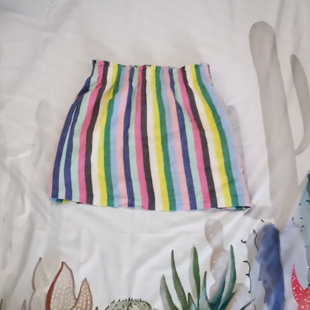 J.Crew Linen Pastel Rainbow Striped Casual Preppy Stretch Paperbag Waist Skirt